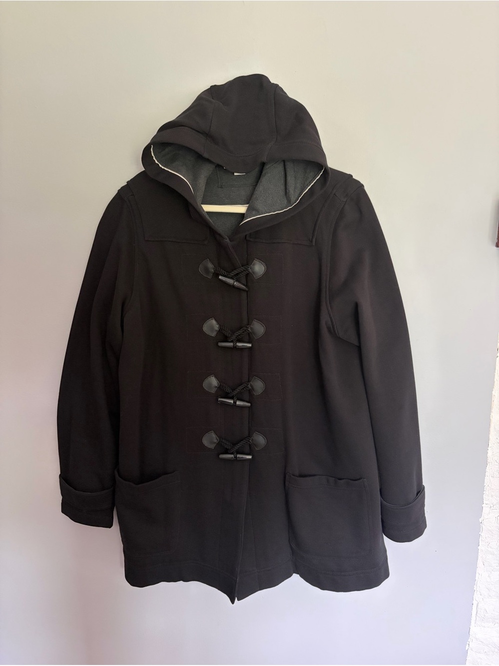 Coldwater Creek Duffel Coat Womens Size 1X (16-18W) Black Knit Hooded Zip Toggle